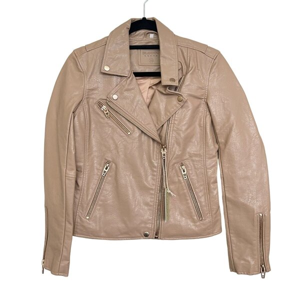 Blank NYC Jackets & Blazers - Blank NYC Womens Faux Leather Moto Jacket XS Beige